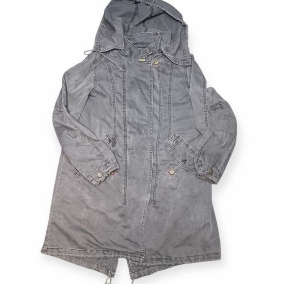 BY ANTHROPOLOGIE Women’s Gray Quilted-Liner Hooded Long Utility Jacket XS - Picture 2 of 9